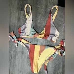 Neutral striped bikini set small